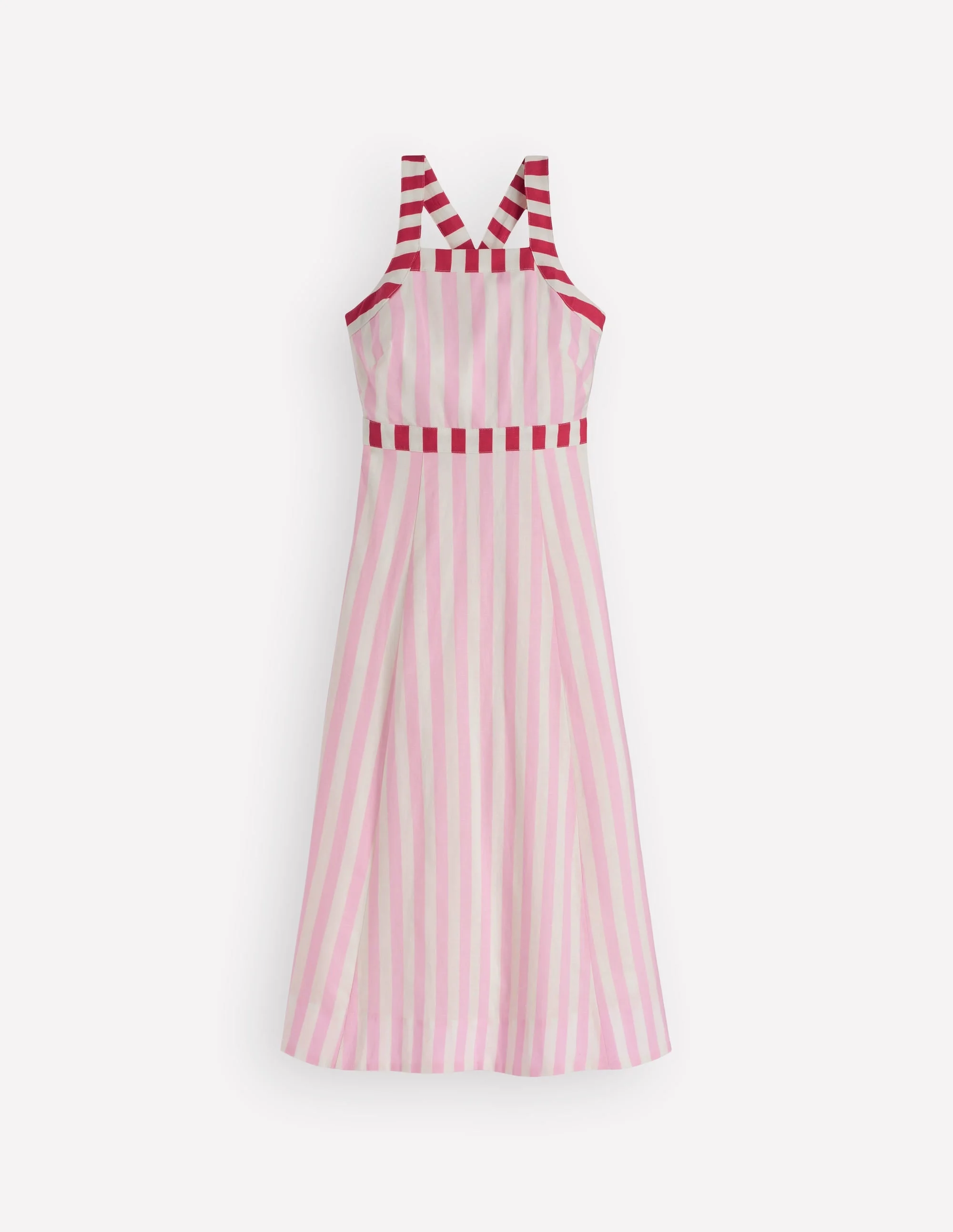 Cross-back Linen Blend Dress-Orchid Pink Stripe - 1