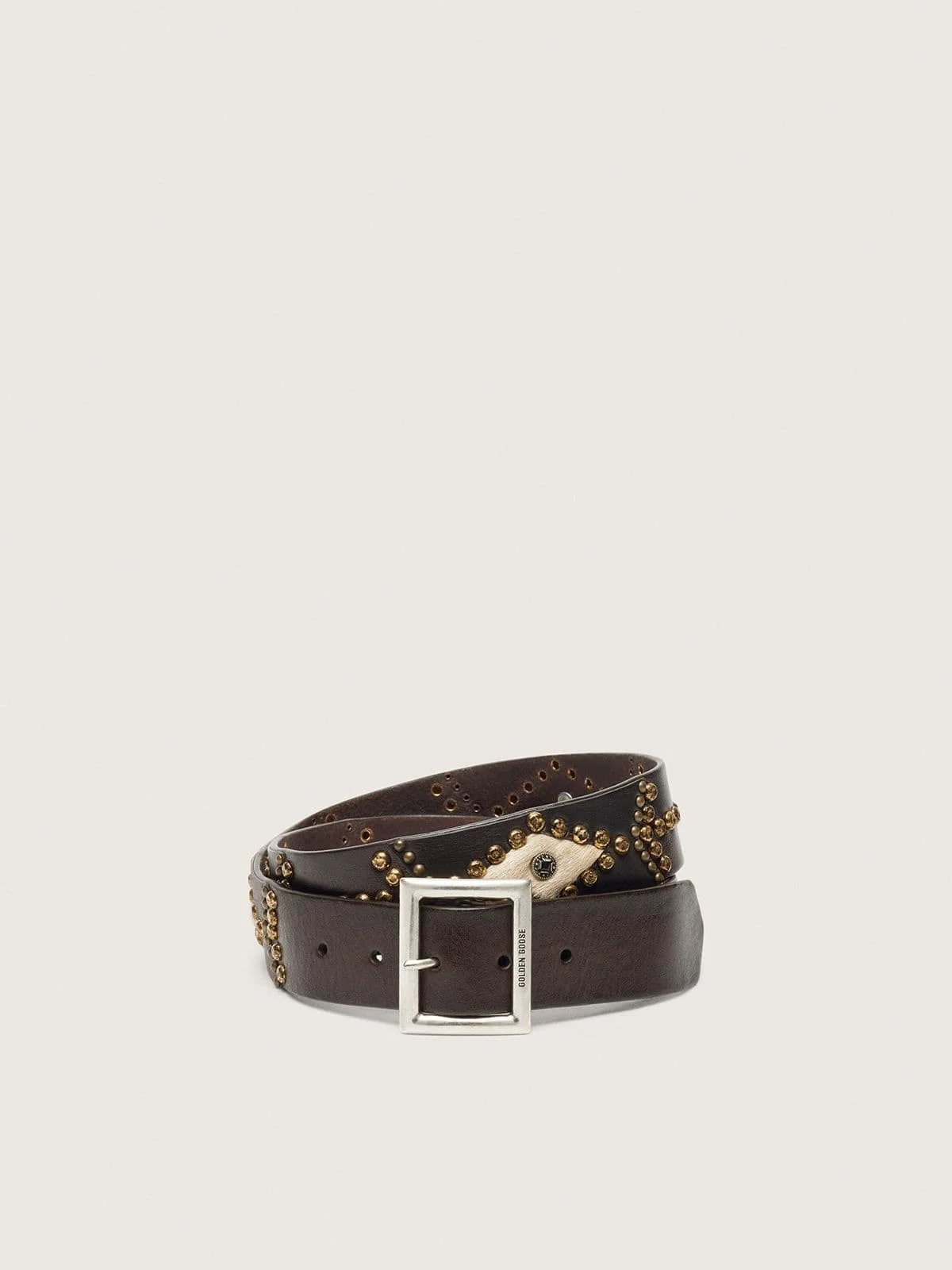 Men’s Sierra belt in mahogany washed leather with decorative studs - 1