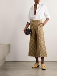 パンツ GUCCI BEIGE COTTON PANT GUCCI Cropped pleated cotton-blend canvas-jacquard wide-leg
