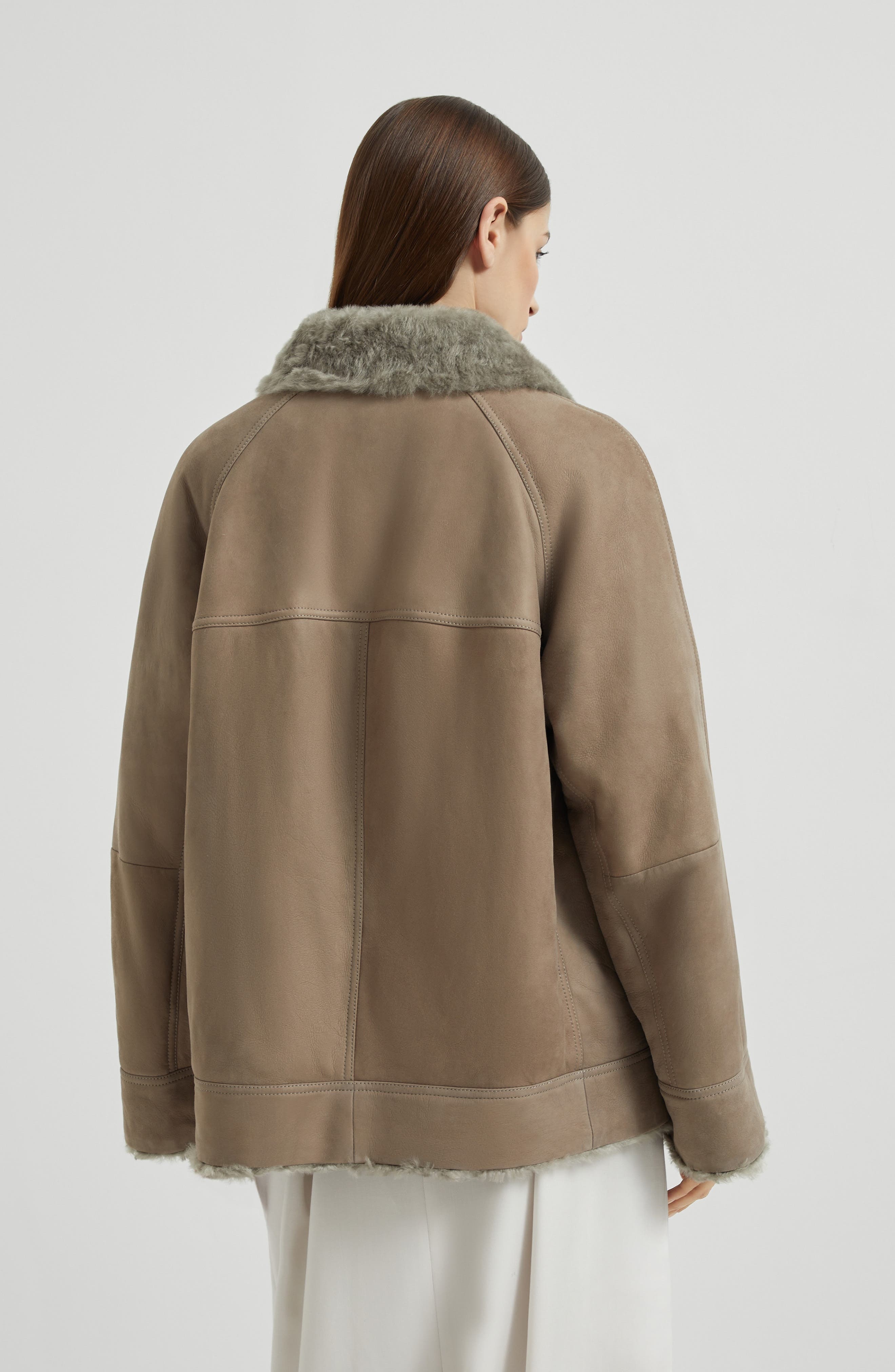 Brunello Cucinelli Fuzzy shearling outerwear jacket in Light Brown at Nordstrom - 3