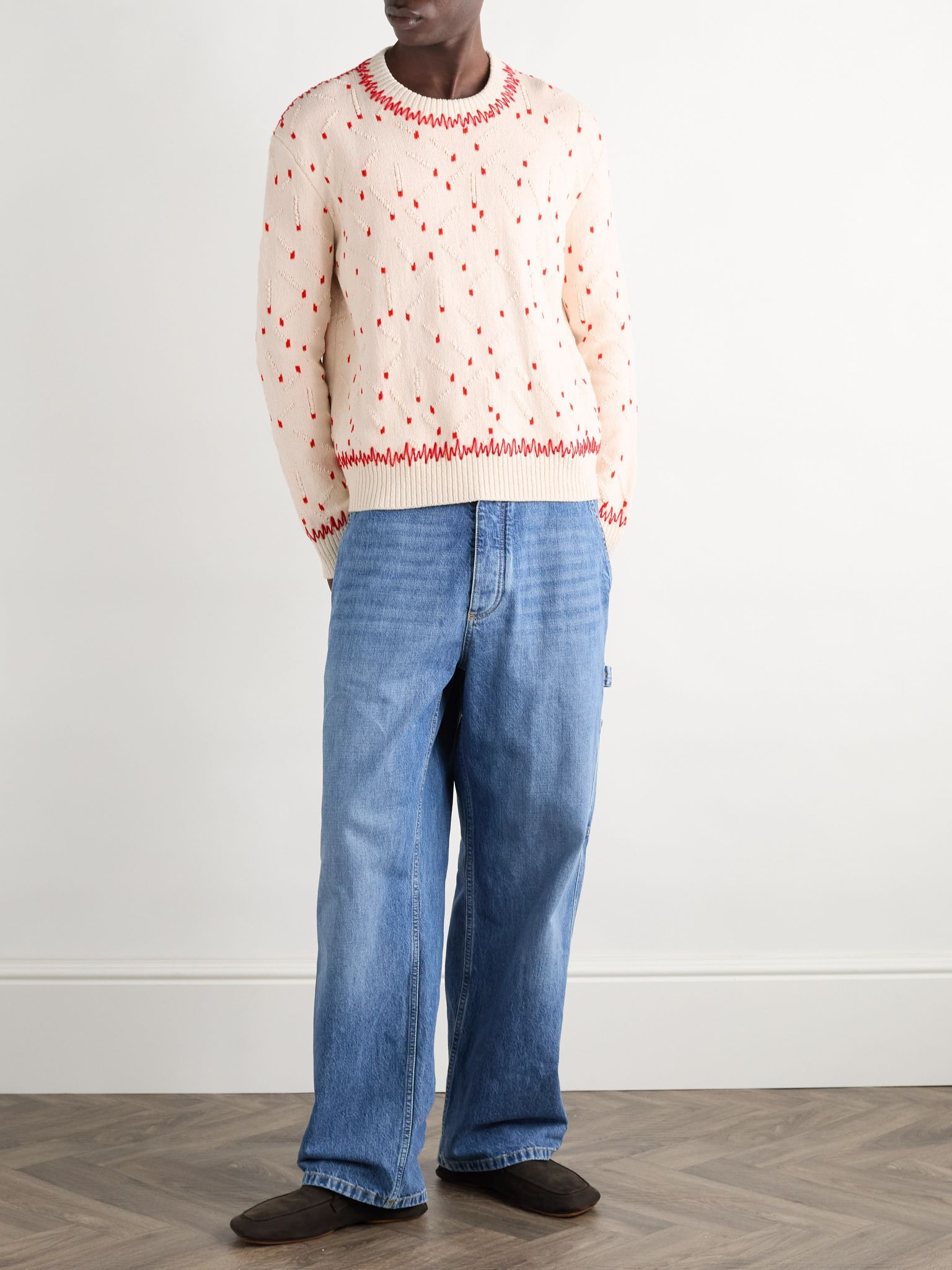 Embroidered Jacquard-Knit Cotton-Blend Chenille Sweater Pink - 2