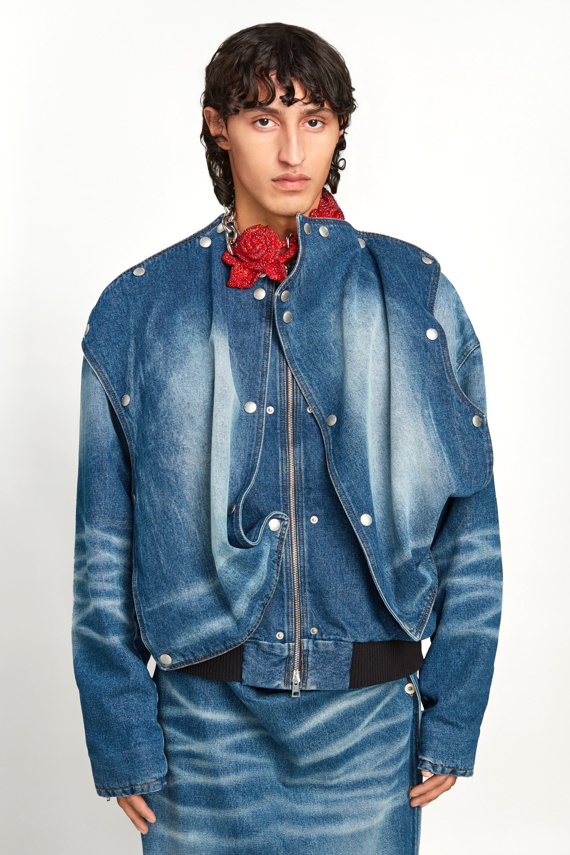 Snap Off Denim Bomber Jacket - 4