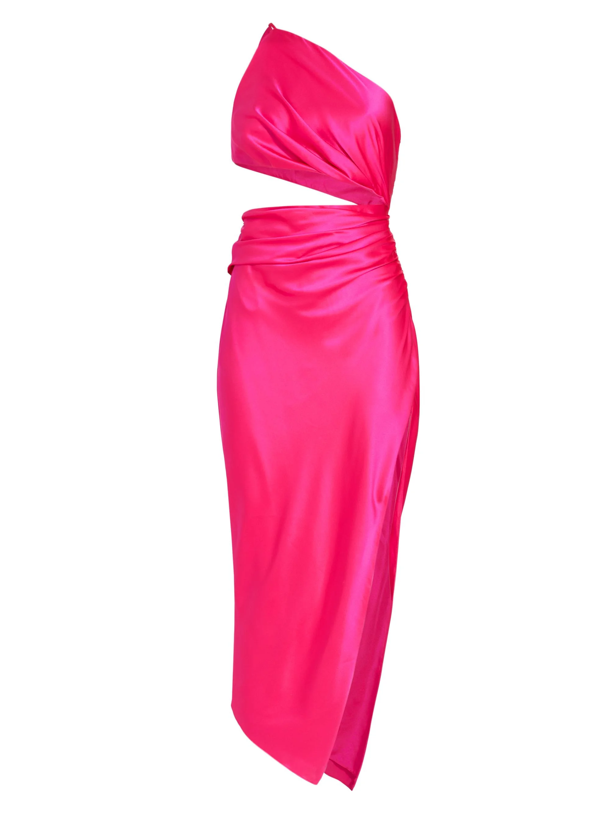 Women's Silk One-Shoulder Midi-Dress - Hot Pink - 1
