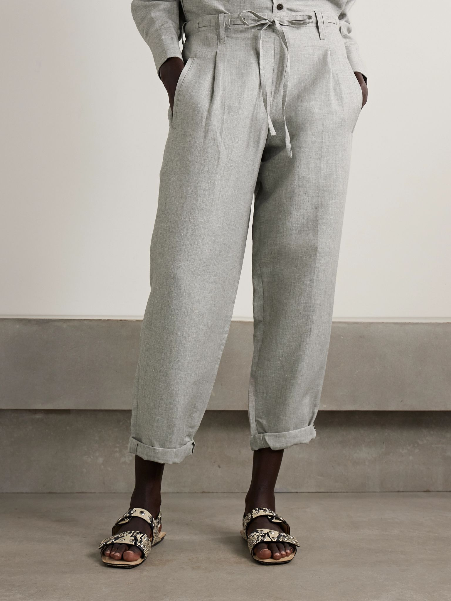 Linen, cotton and wool-blend twill pants Light gray - 3