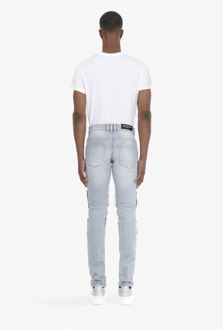 Slim-fit ripped blue cotton jeans - 3