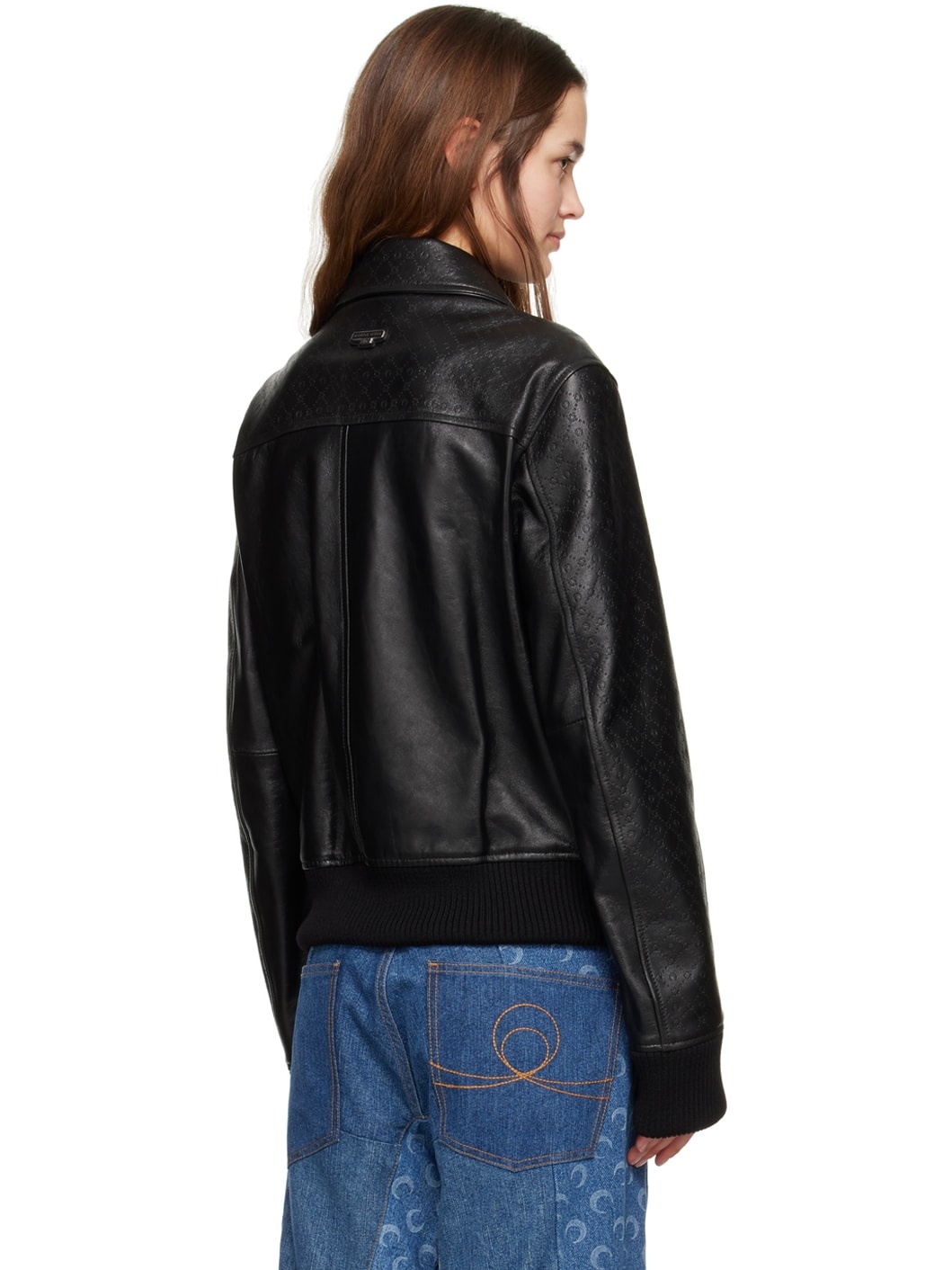 Black Embossed Leather Jacket - 3