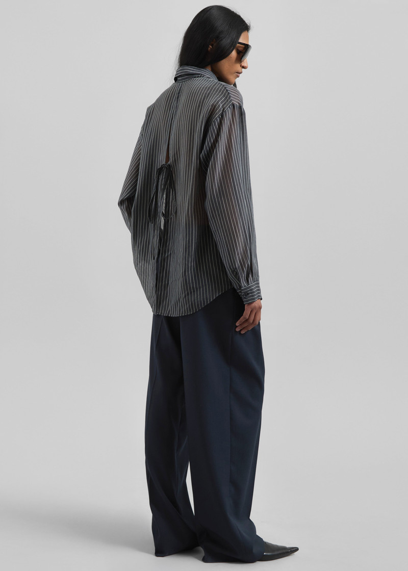 Kesin Open Back Shirt - Grey/White Stripe 10