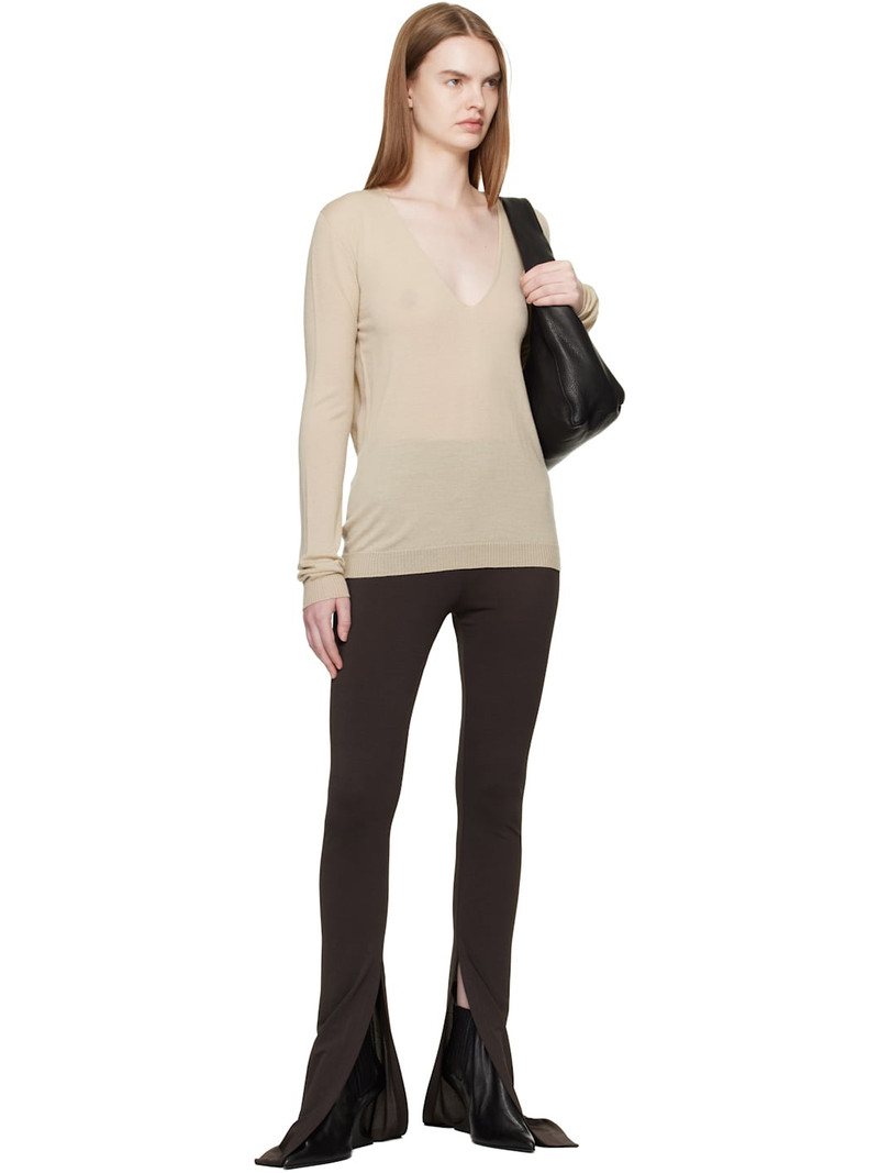 Rick Owens Khaki Temple V Neck Pull Sweater outlook