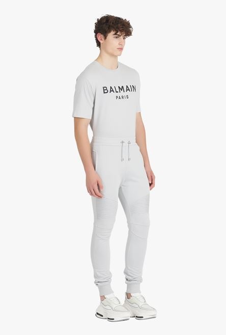 Light gray eco-designed sweatpants with black Balmain logo print - 7