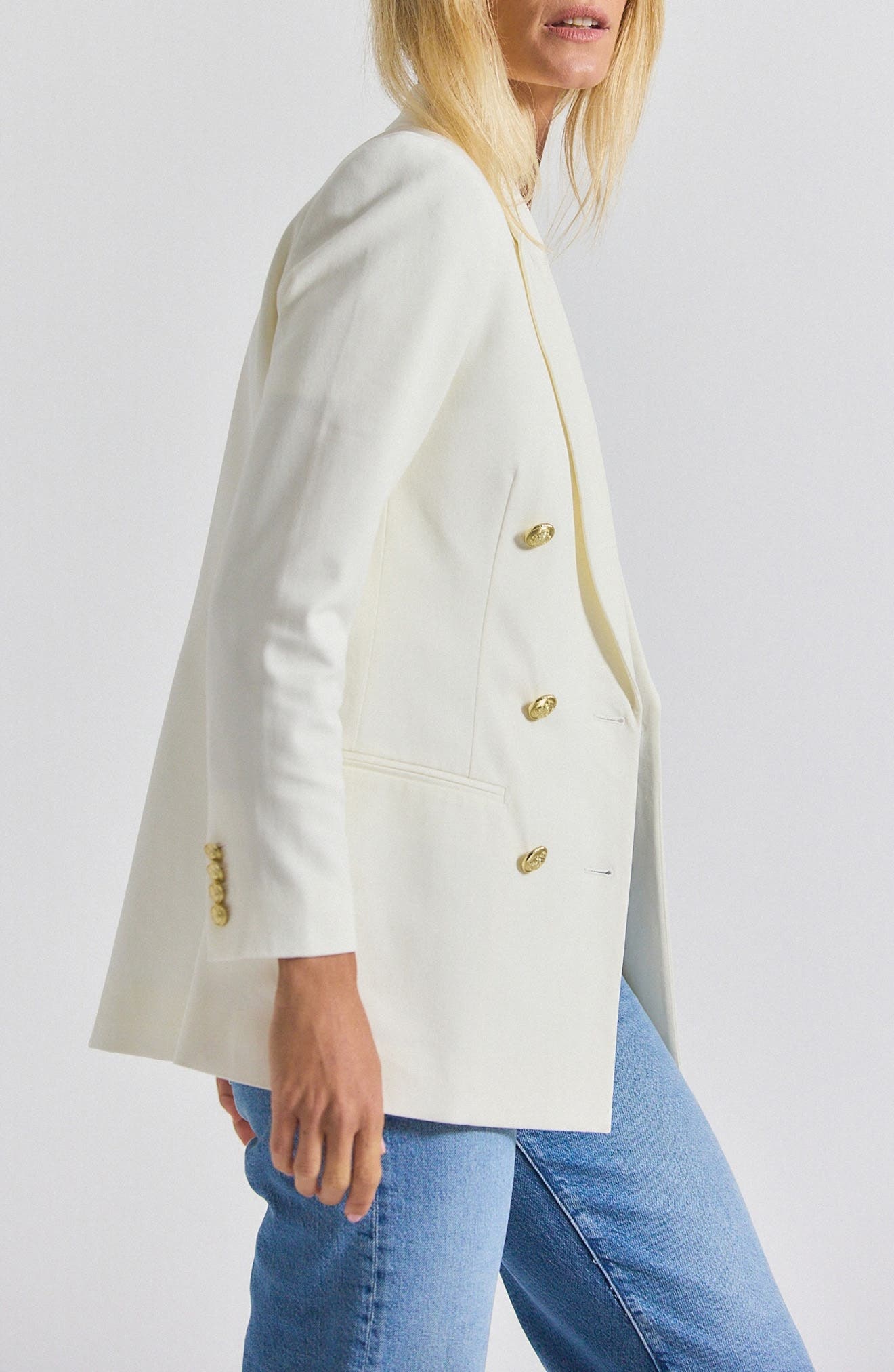 Derek Lam 10 Crosby Walter Cotton Blend Double Breasted Jacket in White at Nordstrom - 3