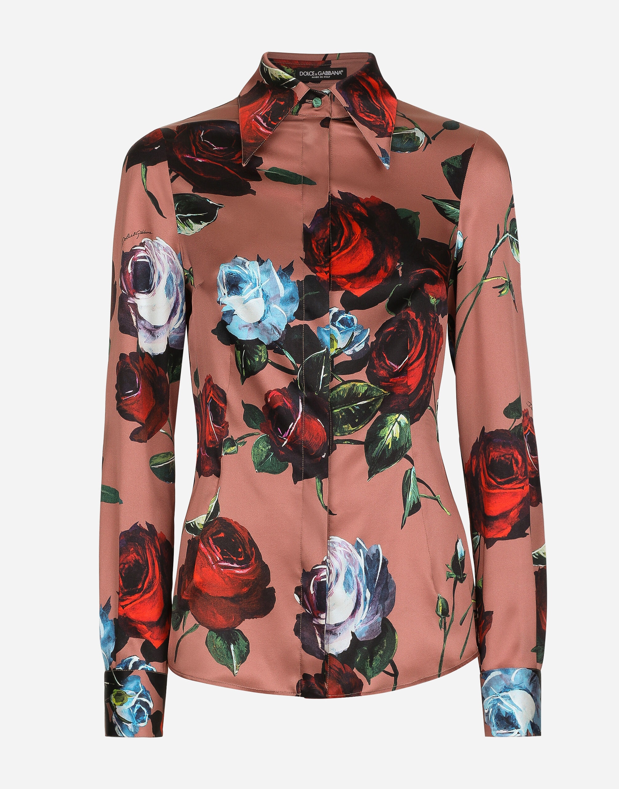 Satin shirt with vintage rose print - 1