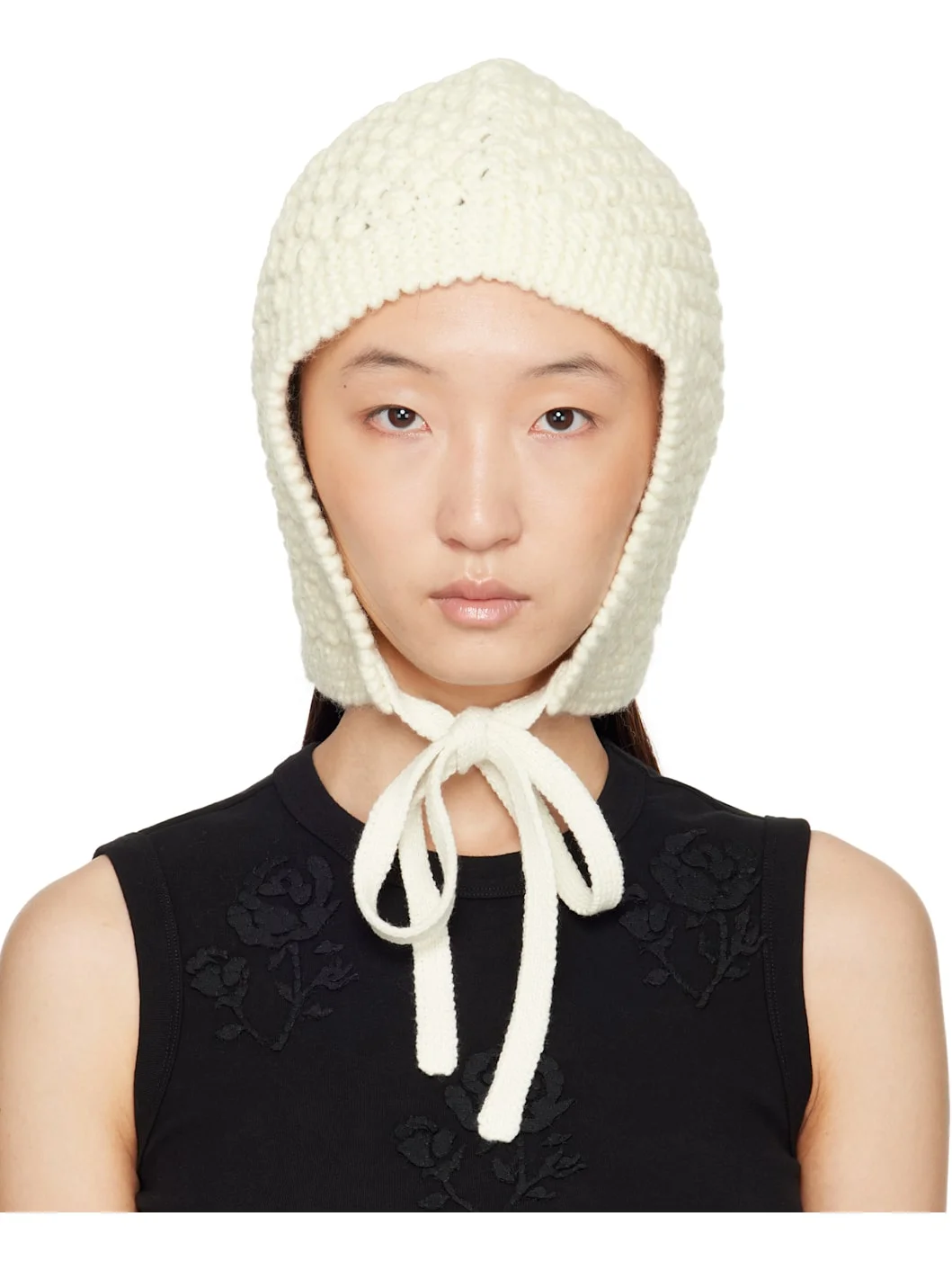 White Tied Knit Hood - 1