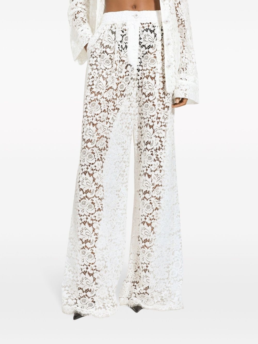 floral-lace long-length palazzo pants - 5