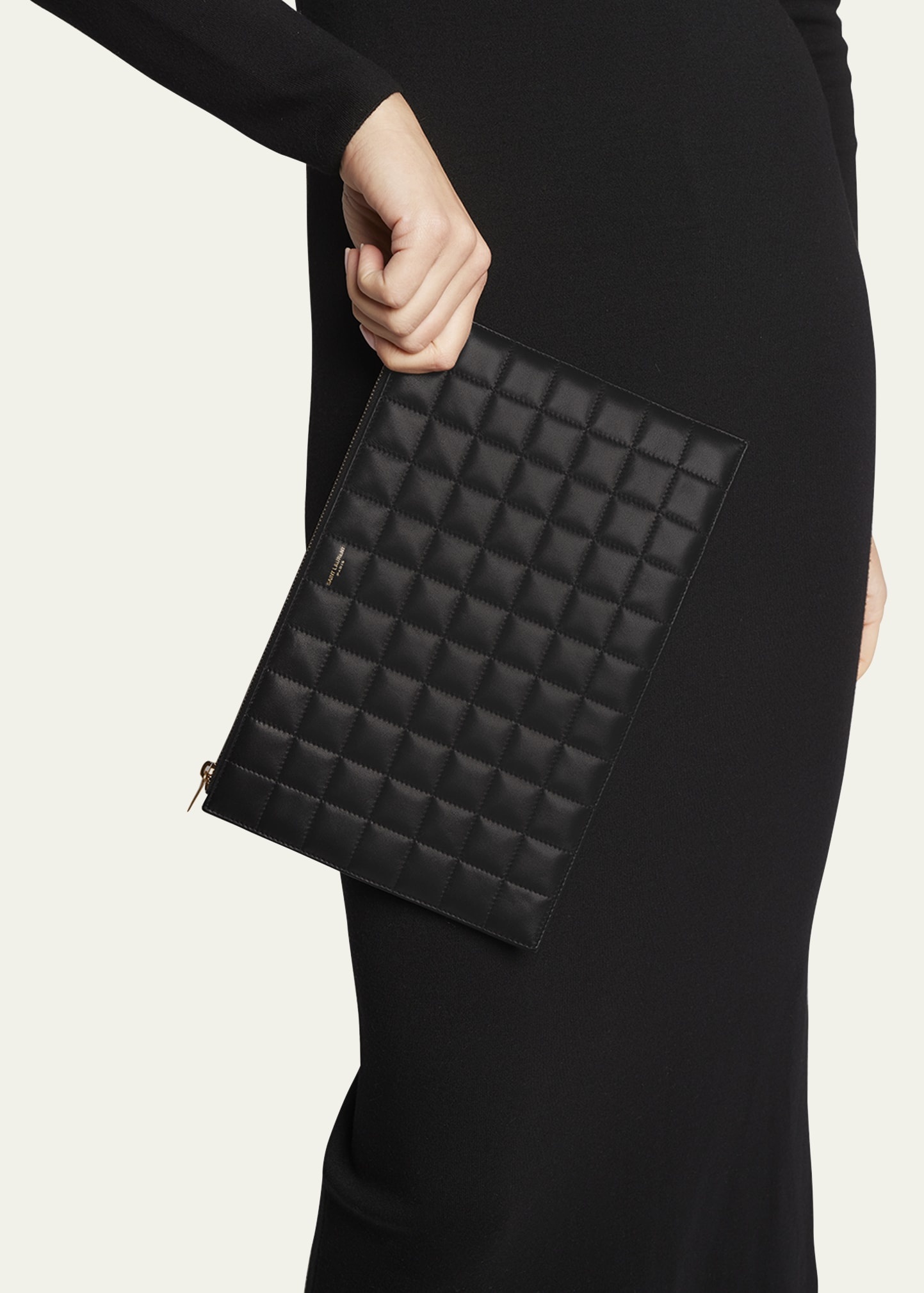 YSL Monogram Tablet Ziptop Pouch in Quilted Smooth Leather - 5