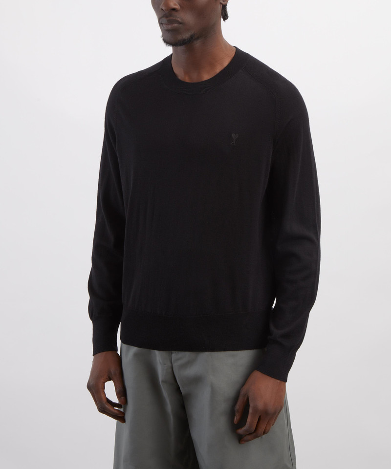 AMI Paris Black Crew-Neck Merino Wool Jumper outlook