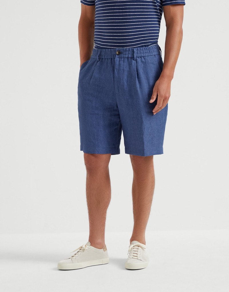 Lightweight délavé linen Bermuda shorts with elasticated waistband 1
