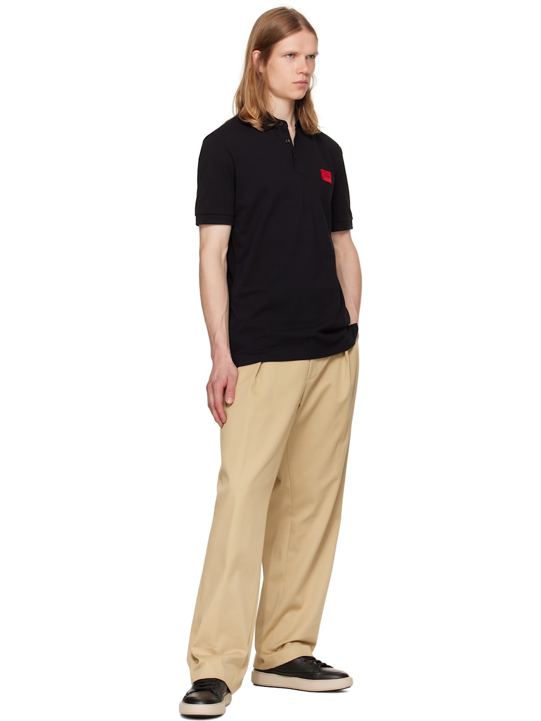 Black Cotton-Piqué Slim-Fit Logo Label Polo - 4