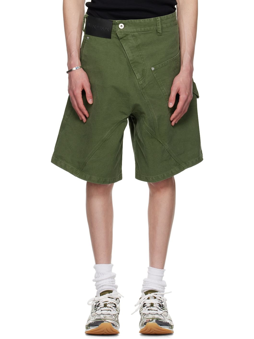 Green Twisted Workwear Shorts - 1