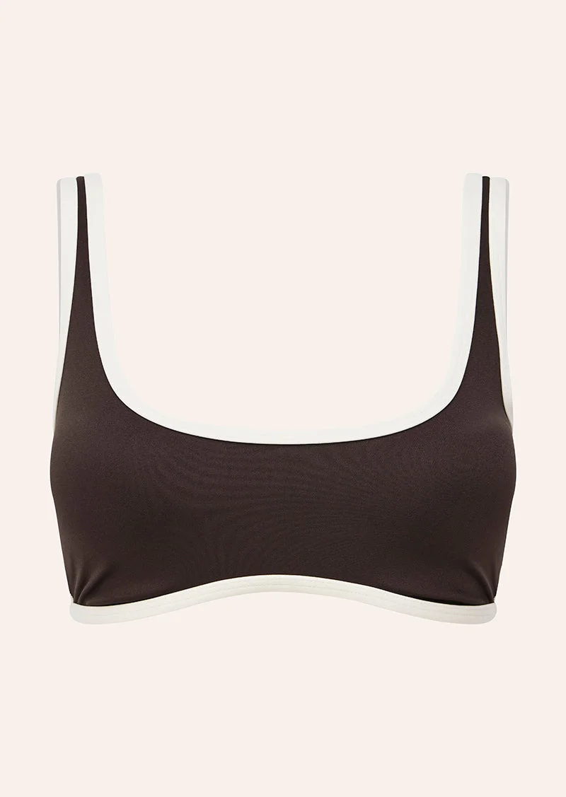 SOLIS SCOOP SPORTS BRA IN COFFEE & WHISPER WHITE - 1