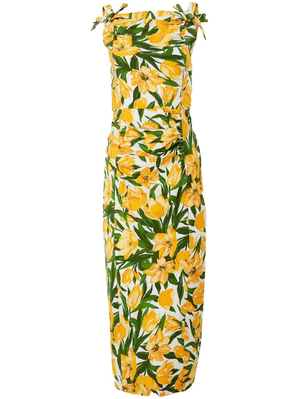bow-detail tullip-print midi dress - 1