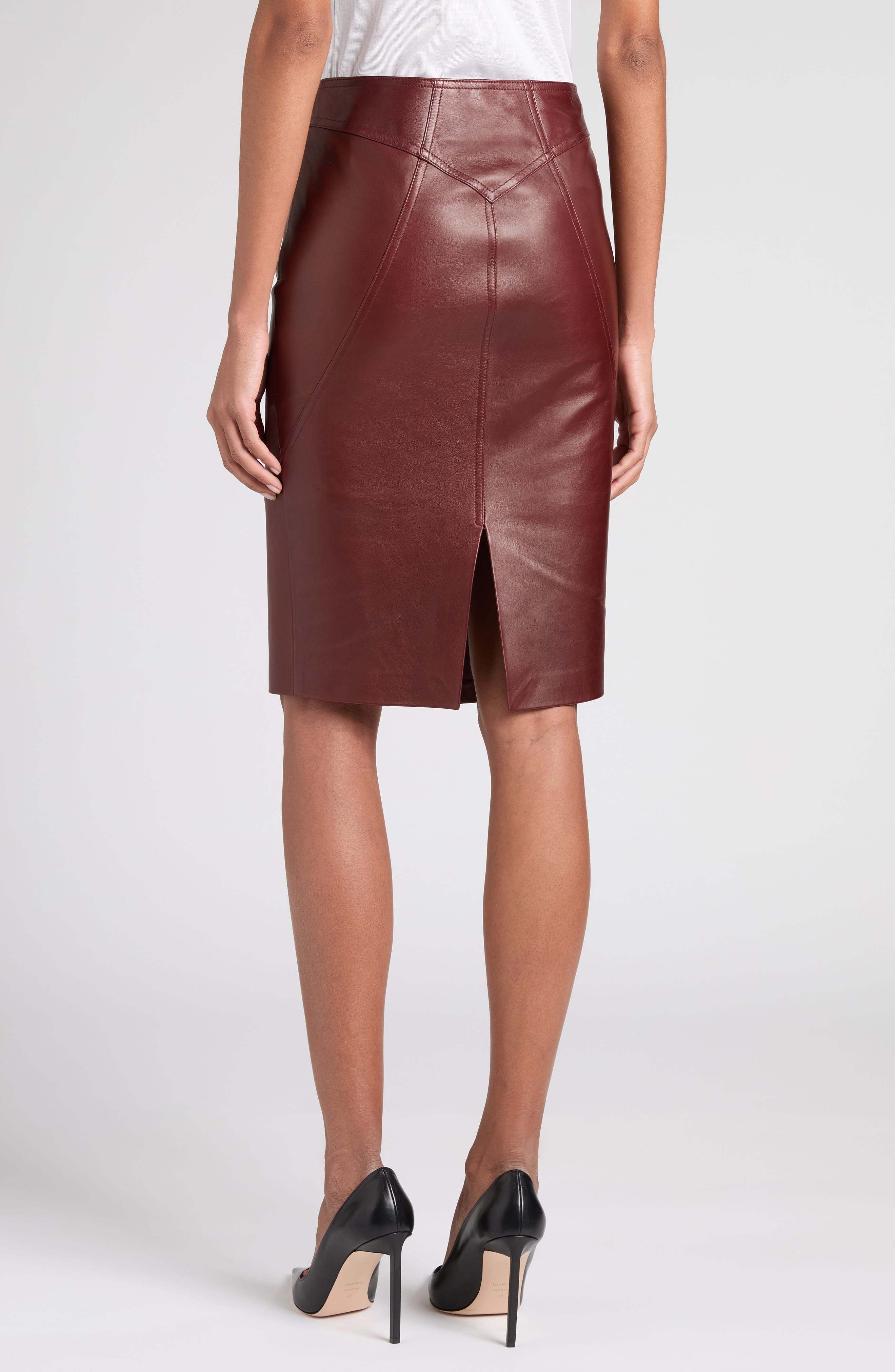 TOM FORD Diagonal Zip Plongé Leather Skirt in Er532 Burgundy at Nordstrom - 3