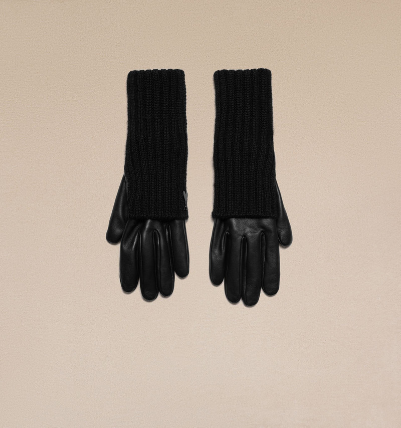 Long Knit And Leather Gloves 3