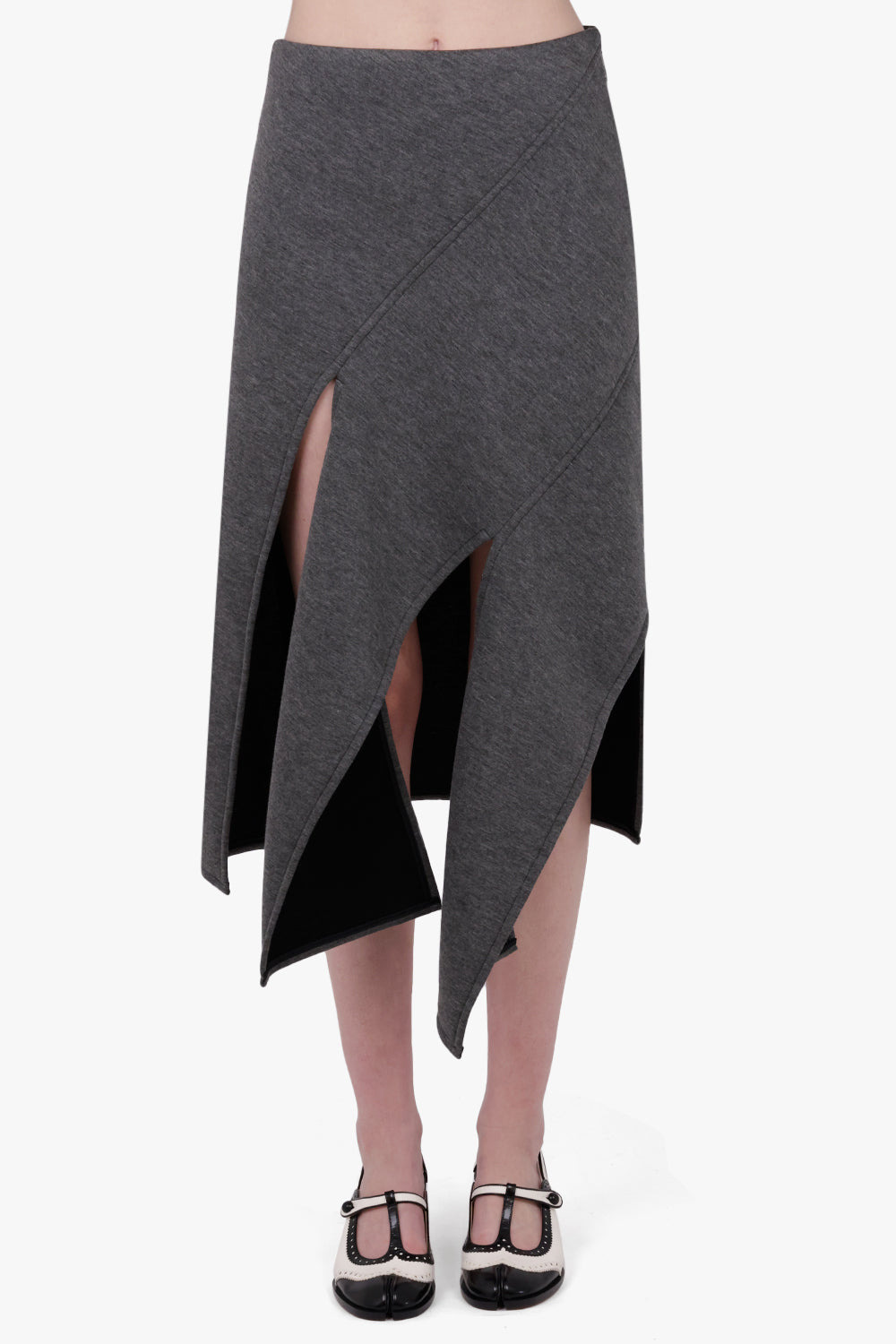 SPLIT DETAIL ASYMMETRIC HEM MIDI SKIRT | GREY/BLACK - 3