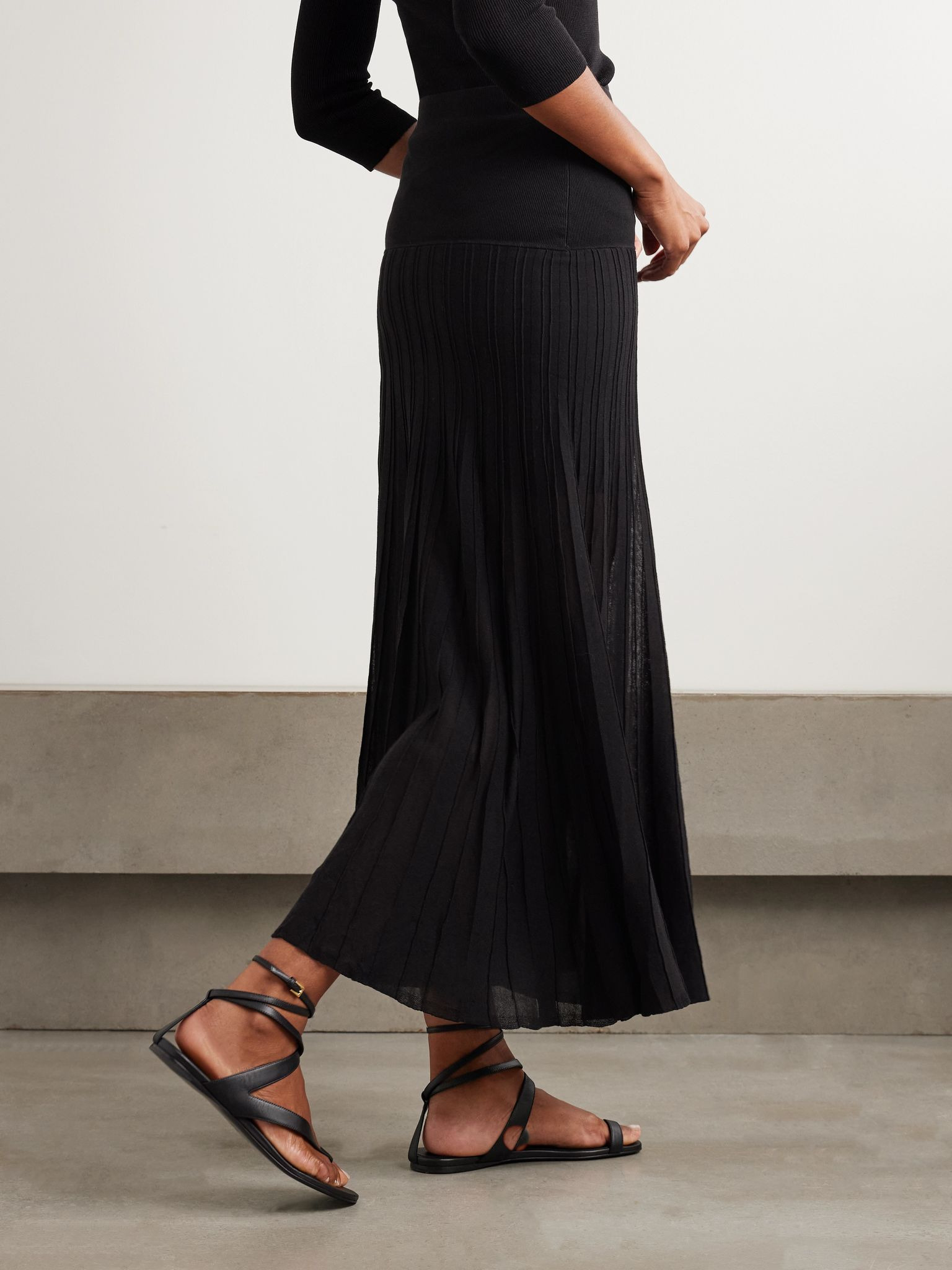 Ezra ribbed cotton-blend midi skirt Black - 4