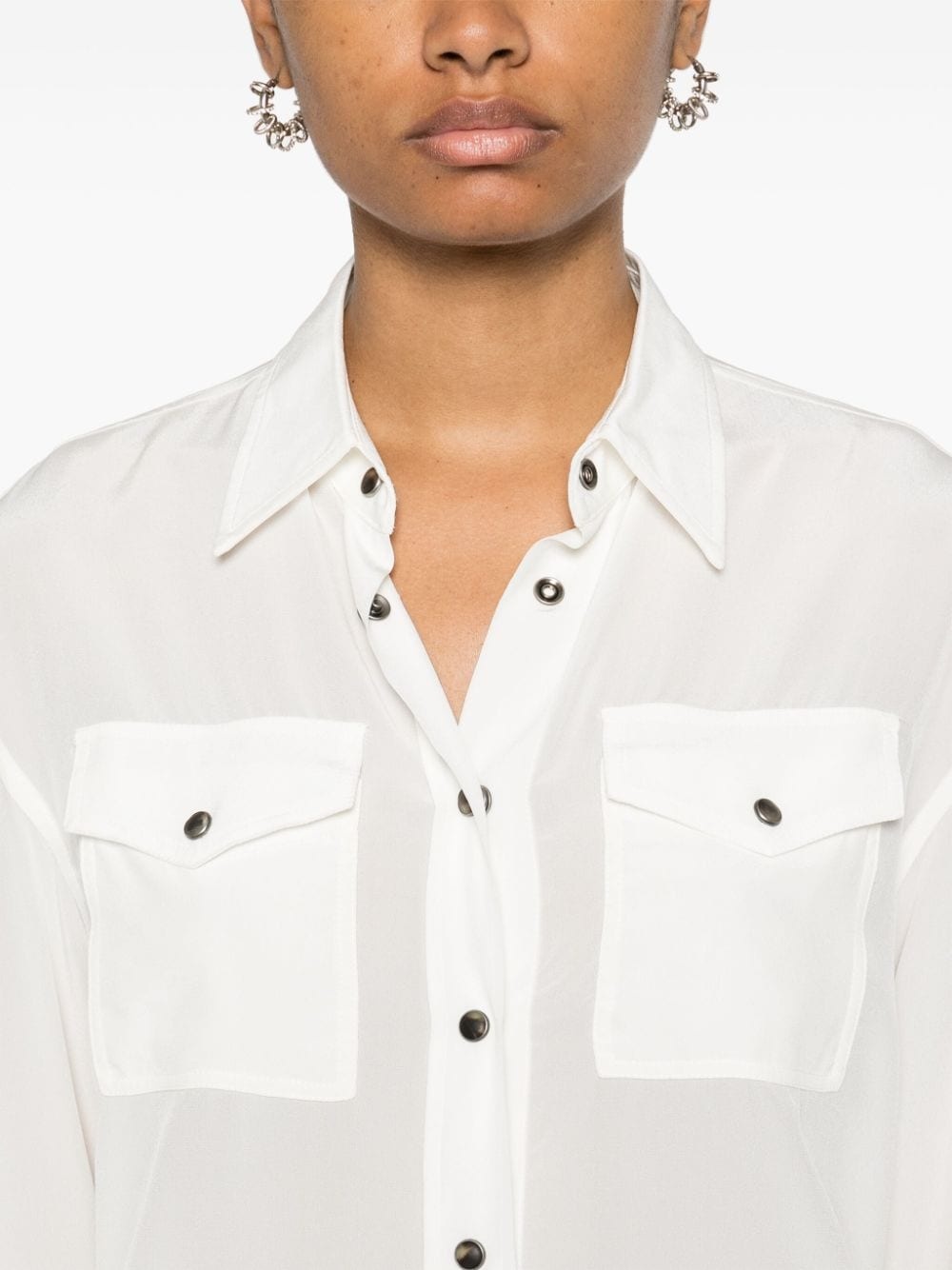 chest-pockets silk shirt - 5