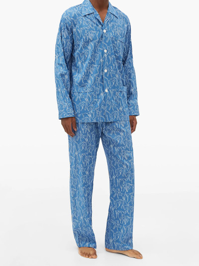 Derek Rose Dancing-print cotton-poplin pyjamas outlook