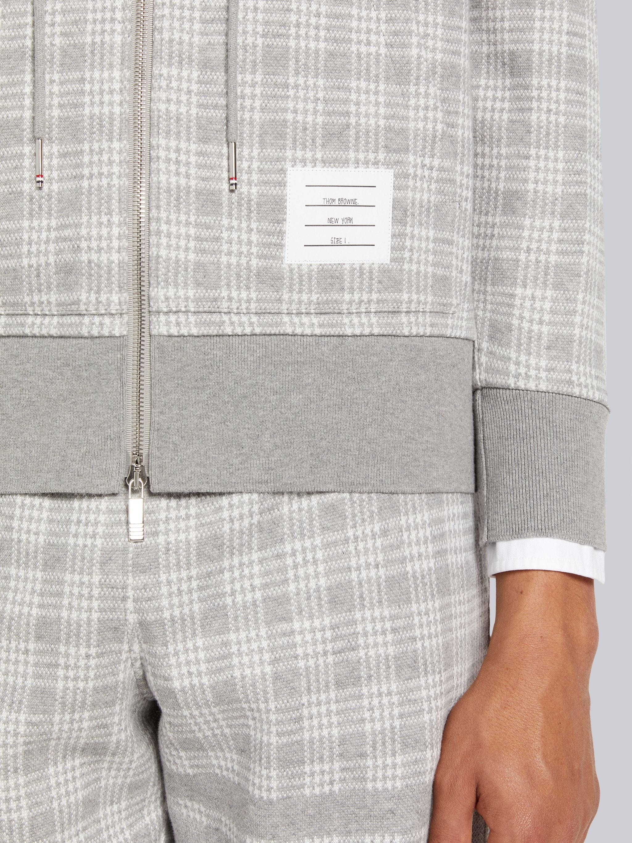 Light Grey Micro Check Jacquard 4-Bar Zip up Hoodie - 6