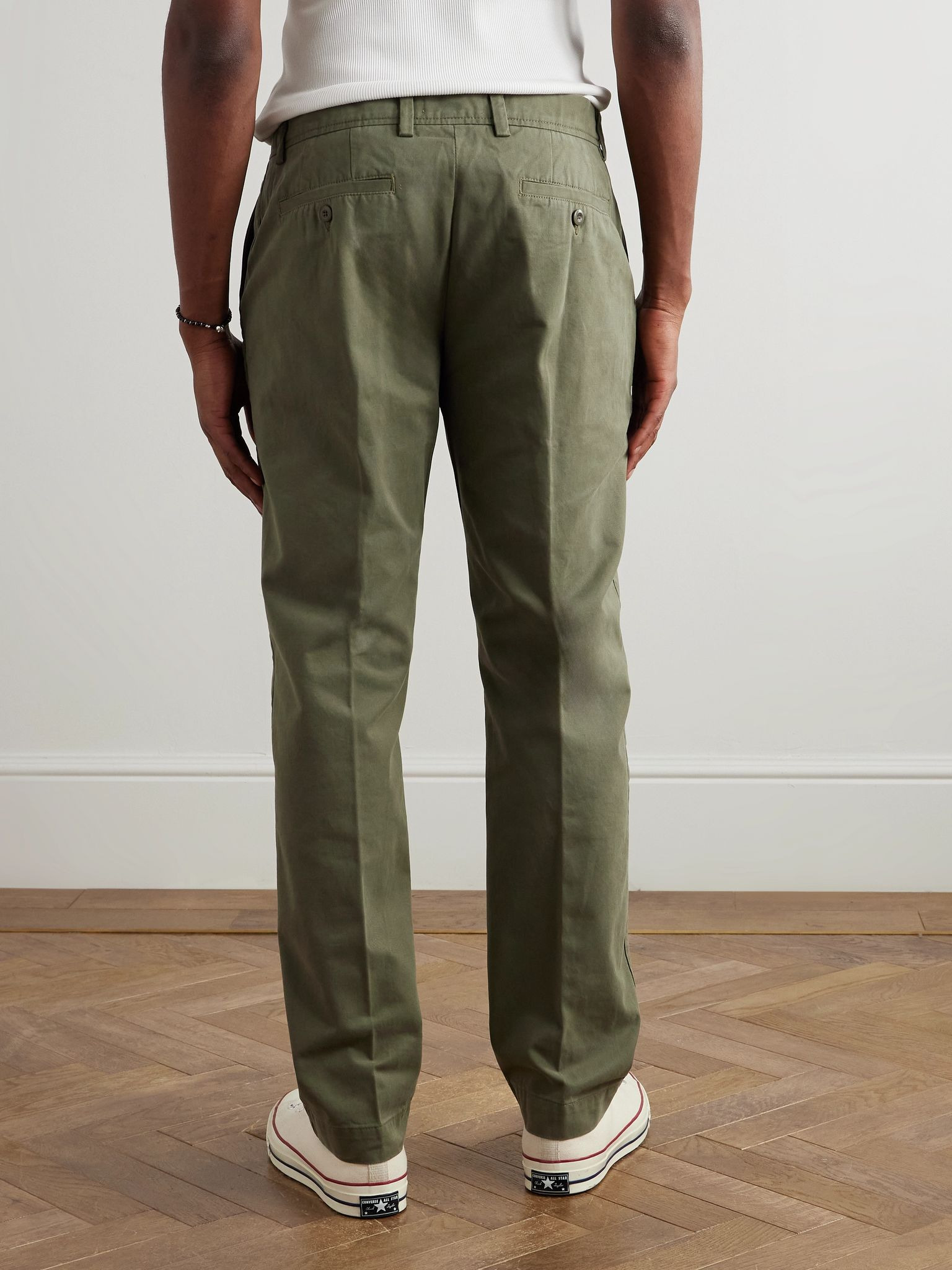 Straight-Leg Garment-Dyed Cotton-Twill Trousers Green - 4