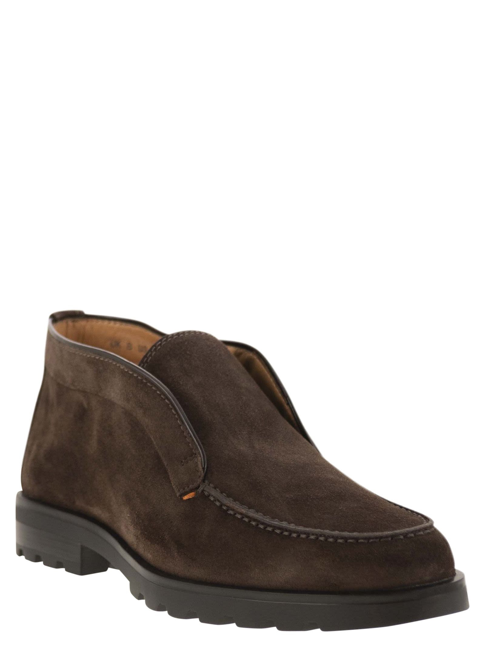 Santoni Men Suede Ankle Boot Without Laces - 2