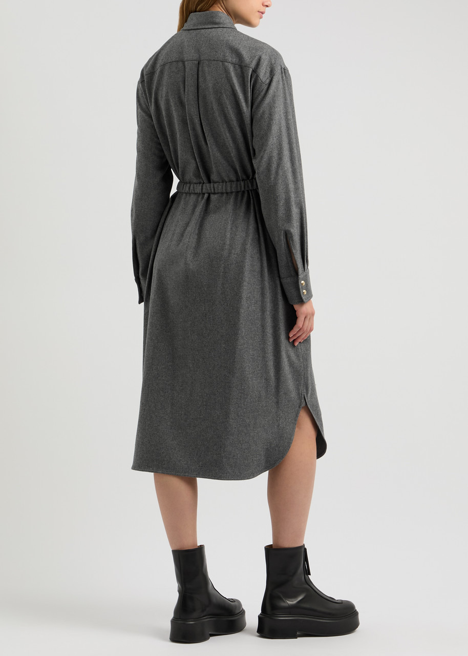Moncler Belted Wool-blend Midi Shirt Dress - 3