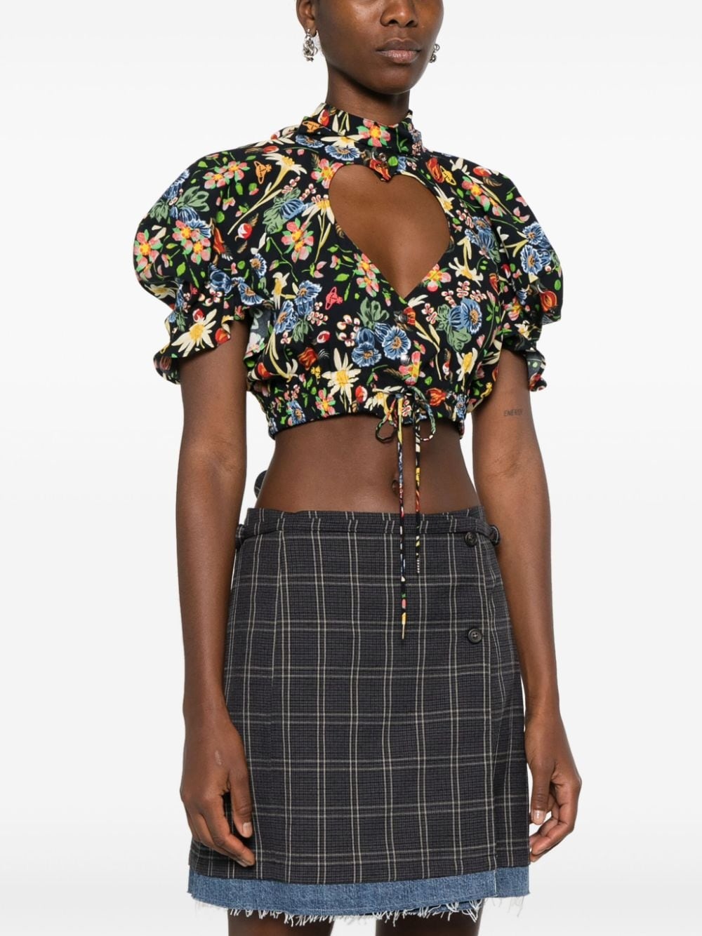 floral cropped blouse - 3