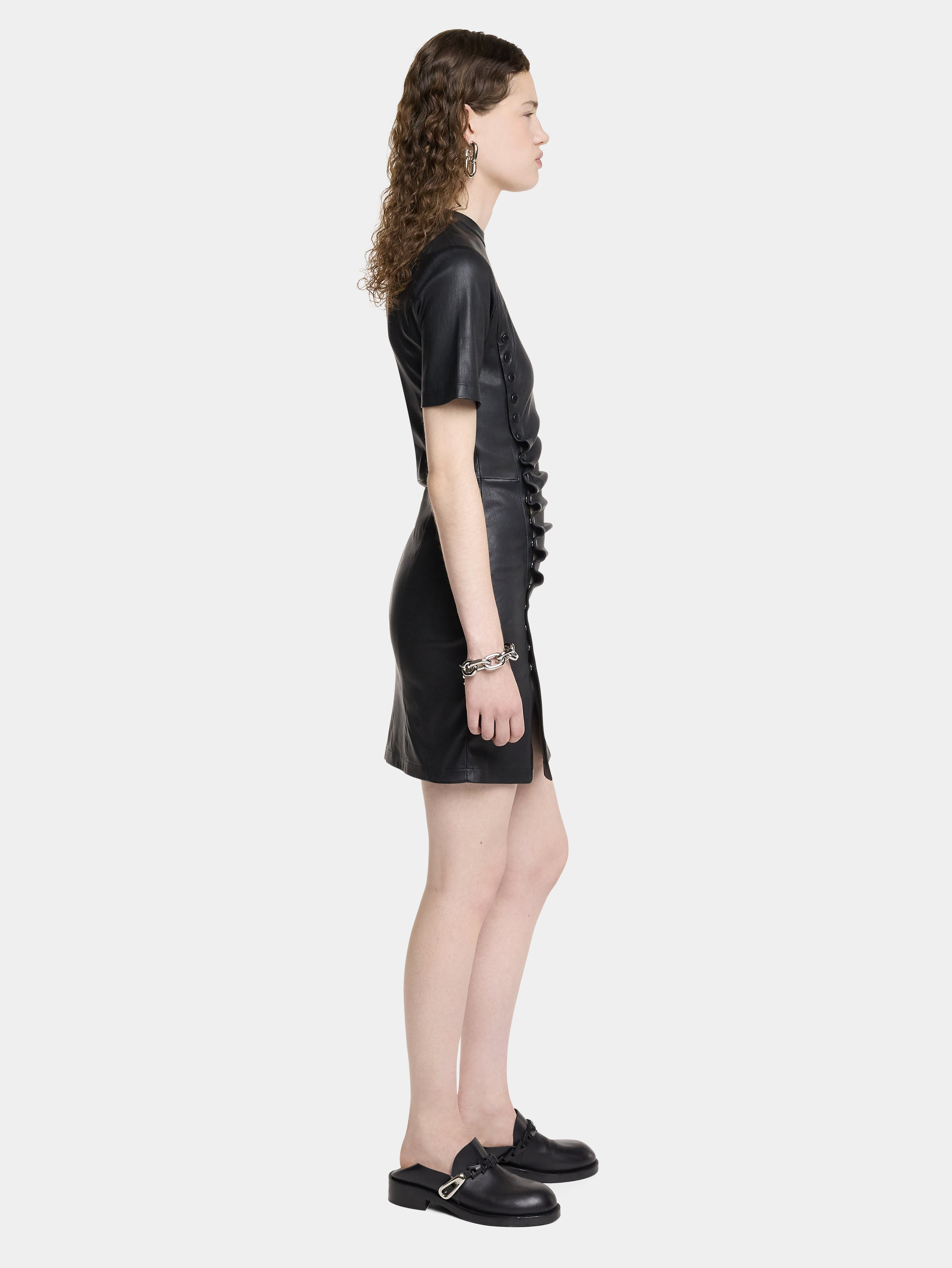 SHORT GATHERED DRESS IN LAMBSKIN - 4