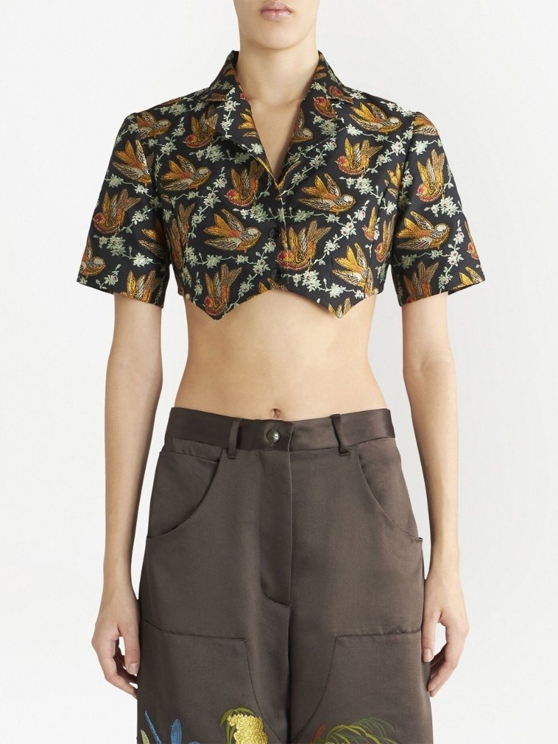 floral-print cropped shirt - 3