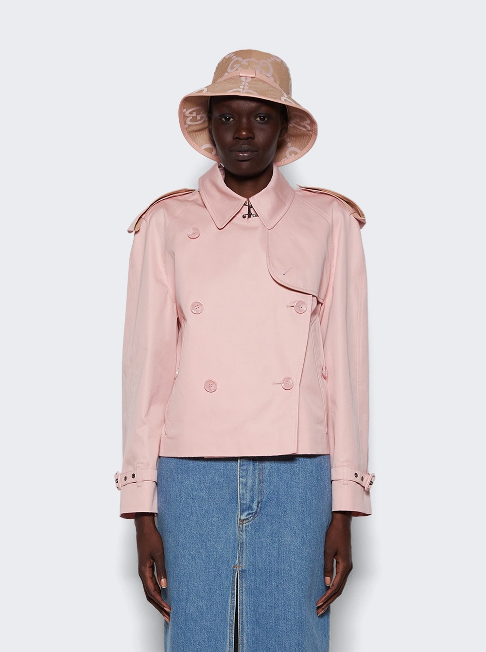 Cotton Gabardine Cropped Trench Coat Sorbet Pink - 3