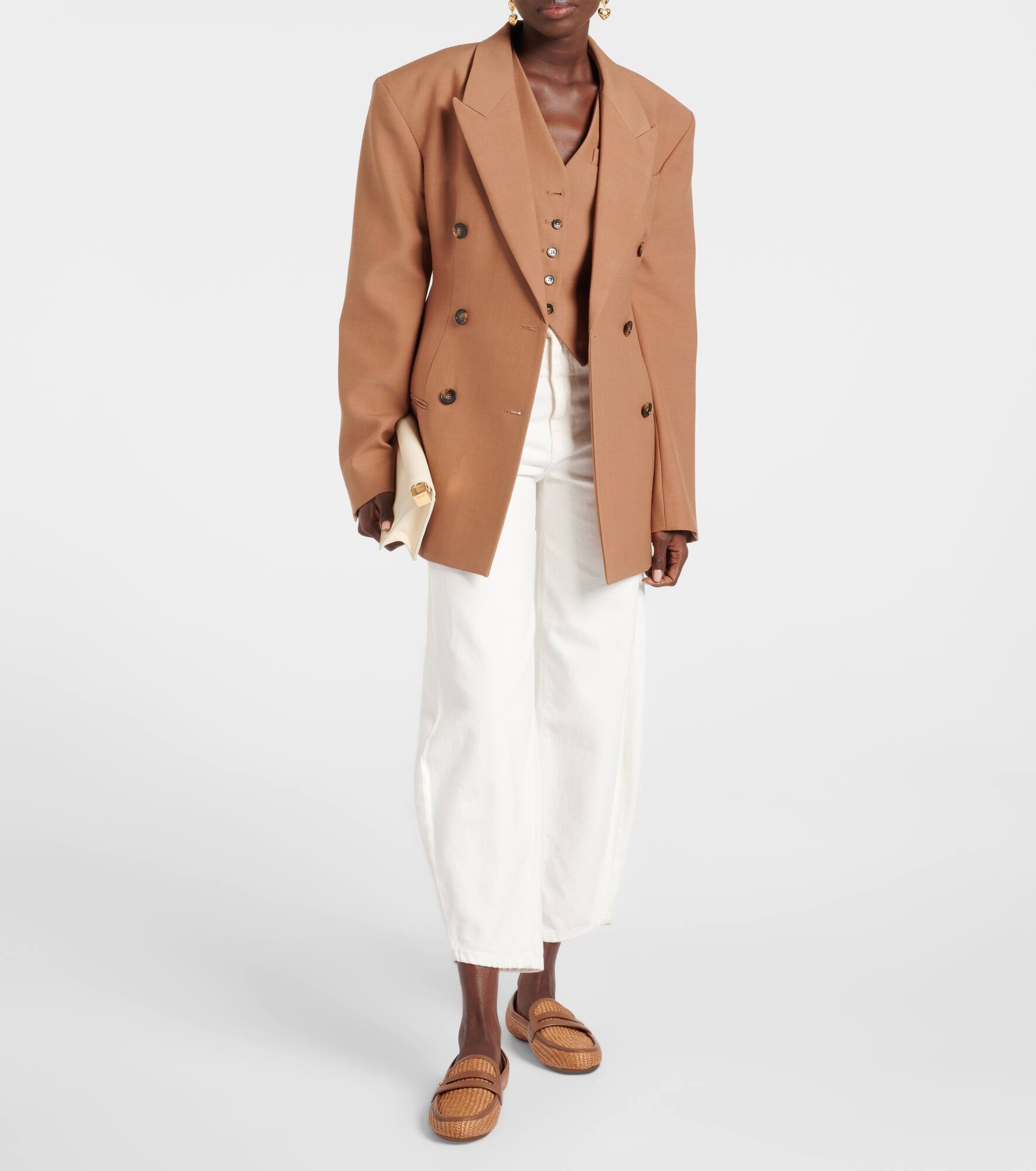 Leather-trimmed raffia loafers - 3