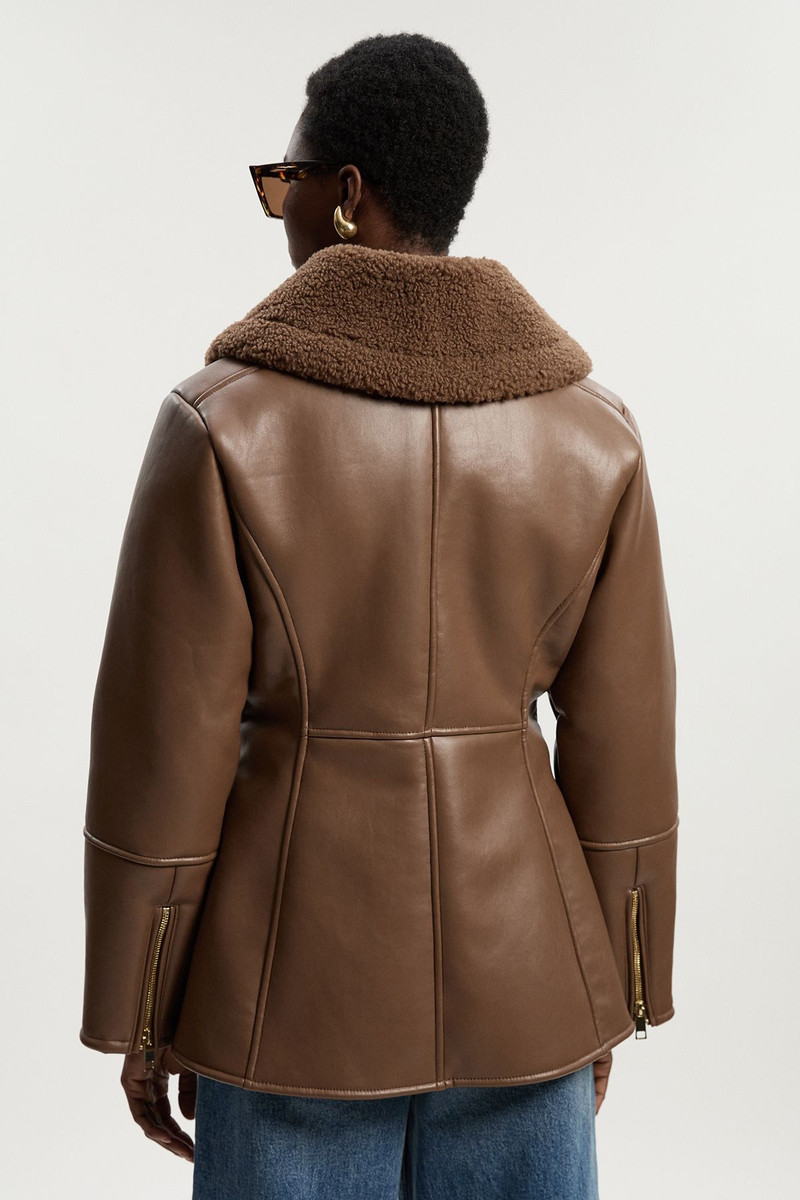 Faux Leather Bonded Waisted Peplum Coat 6