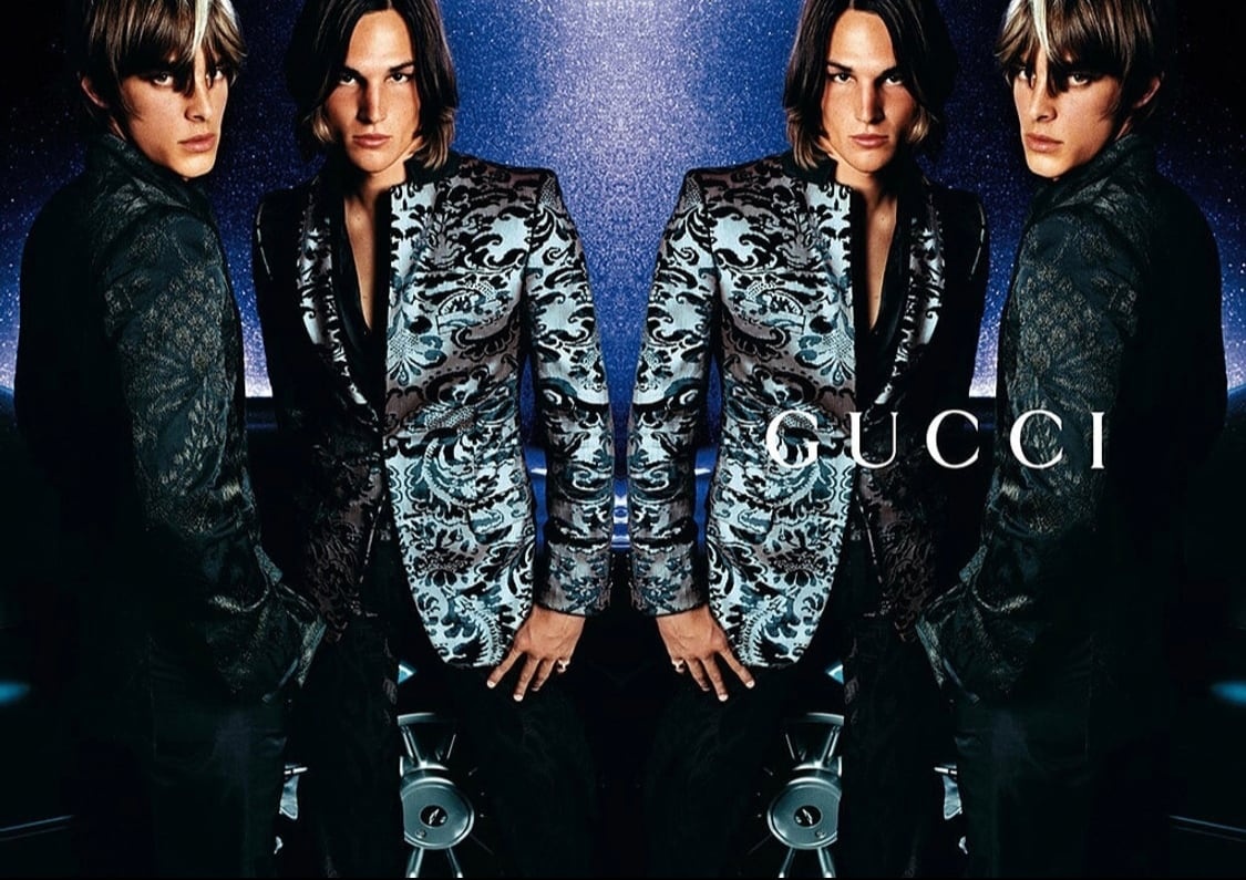 STATEMENT Gucci Spring 2000 Tom Ford Runway Men’s Damask Iridescent Floral Velvet Tuxedo Blazer Jack - 4