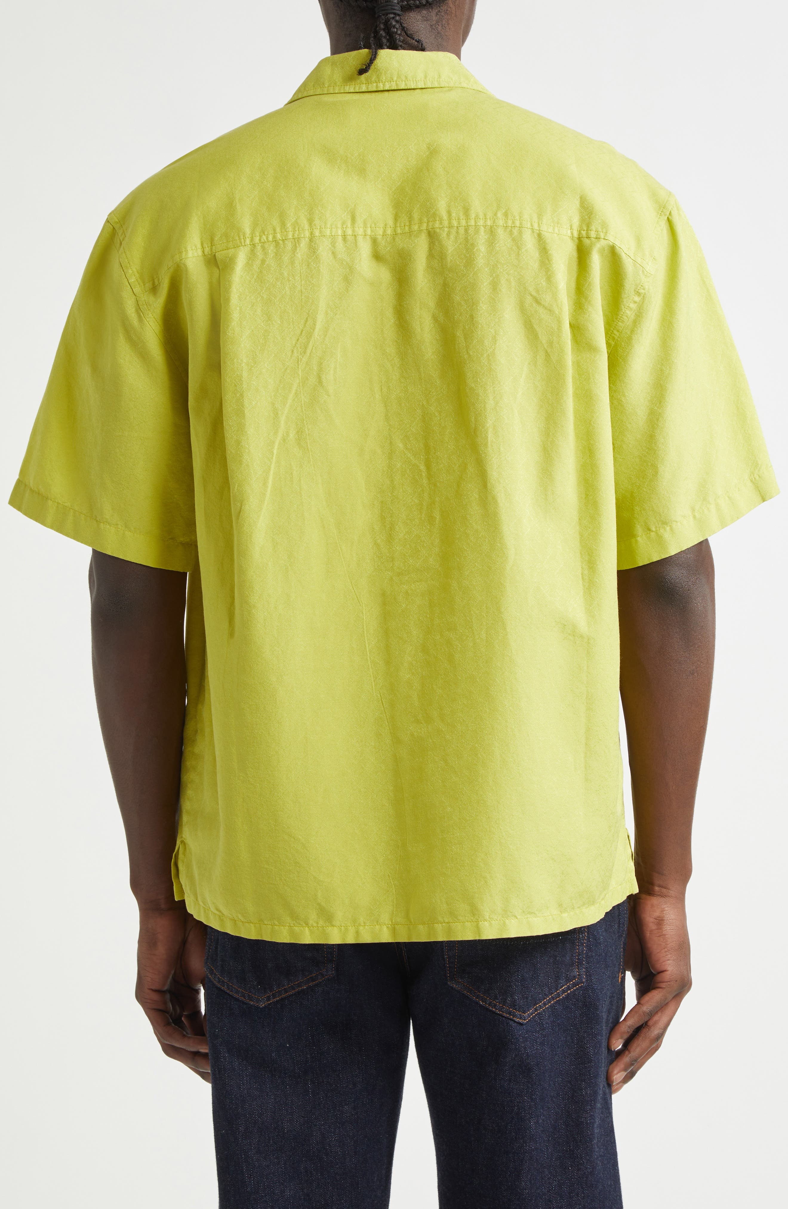 The Elder Statesman Silk & Cotton Jacquard Camp Shirt in Chartreuse at Nordstrom - 2