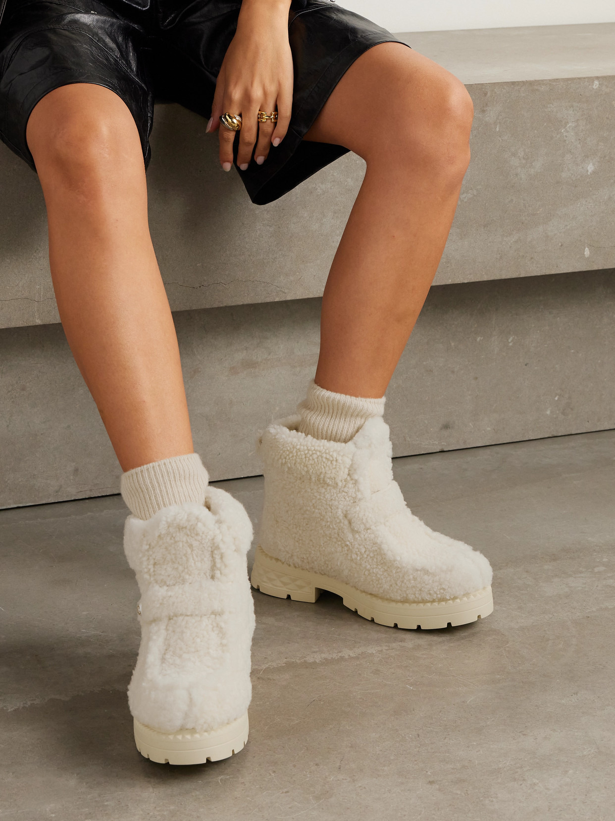 Shea Faux Pearl-embellished Shearling Ankle Boots - 2