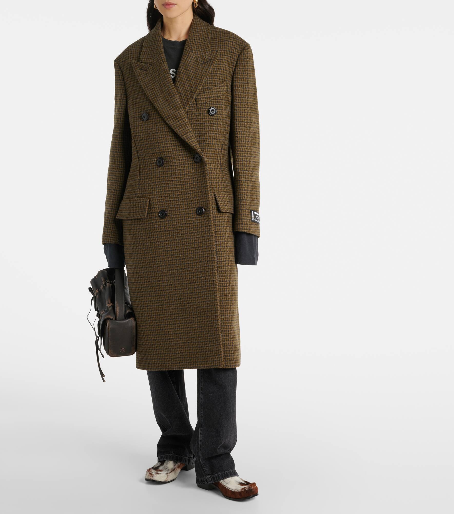Checked double-breasted wool-blend coat - 7