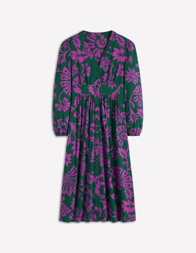Natalia Long Sleeve Tea Dress-Emerald Night, Elaborate Vine 1