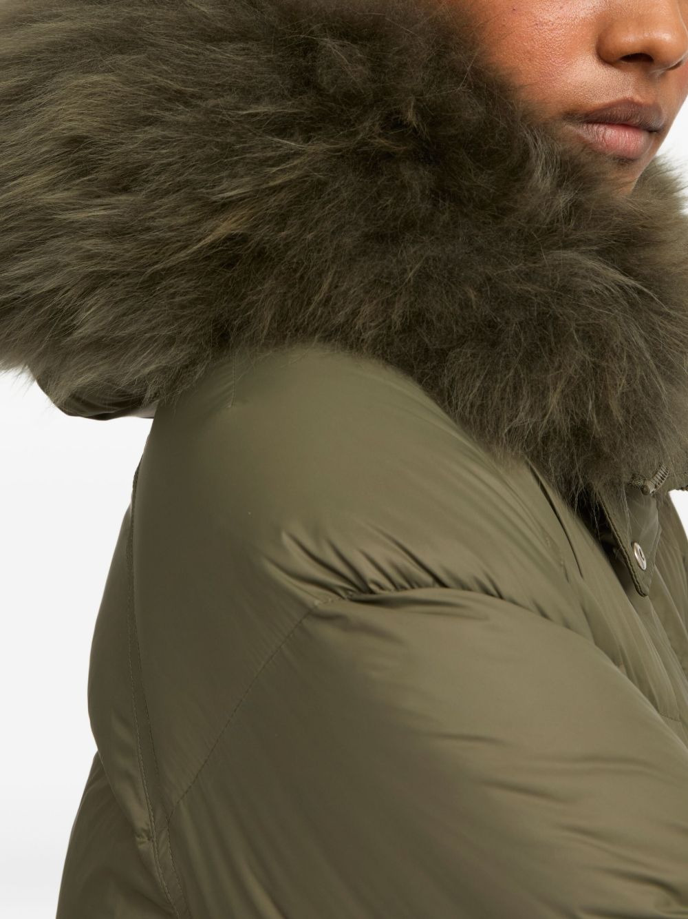 shearling-trimmed down coat - 5