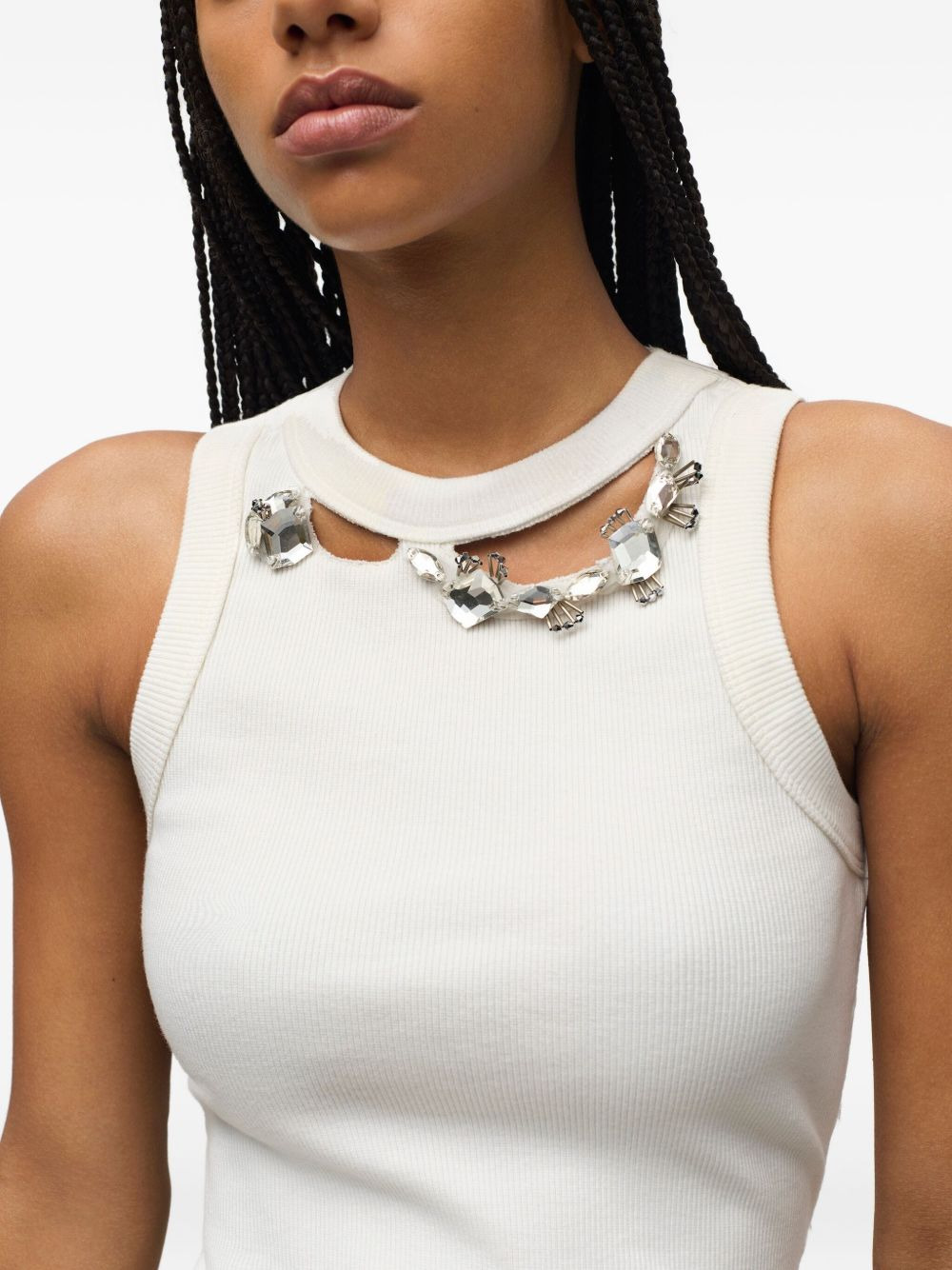 crystal-embellished ribbed tank top - 4