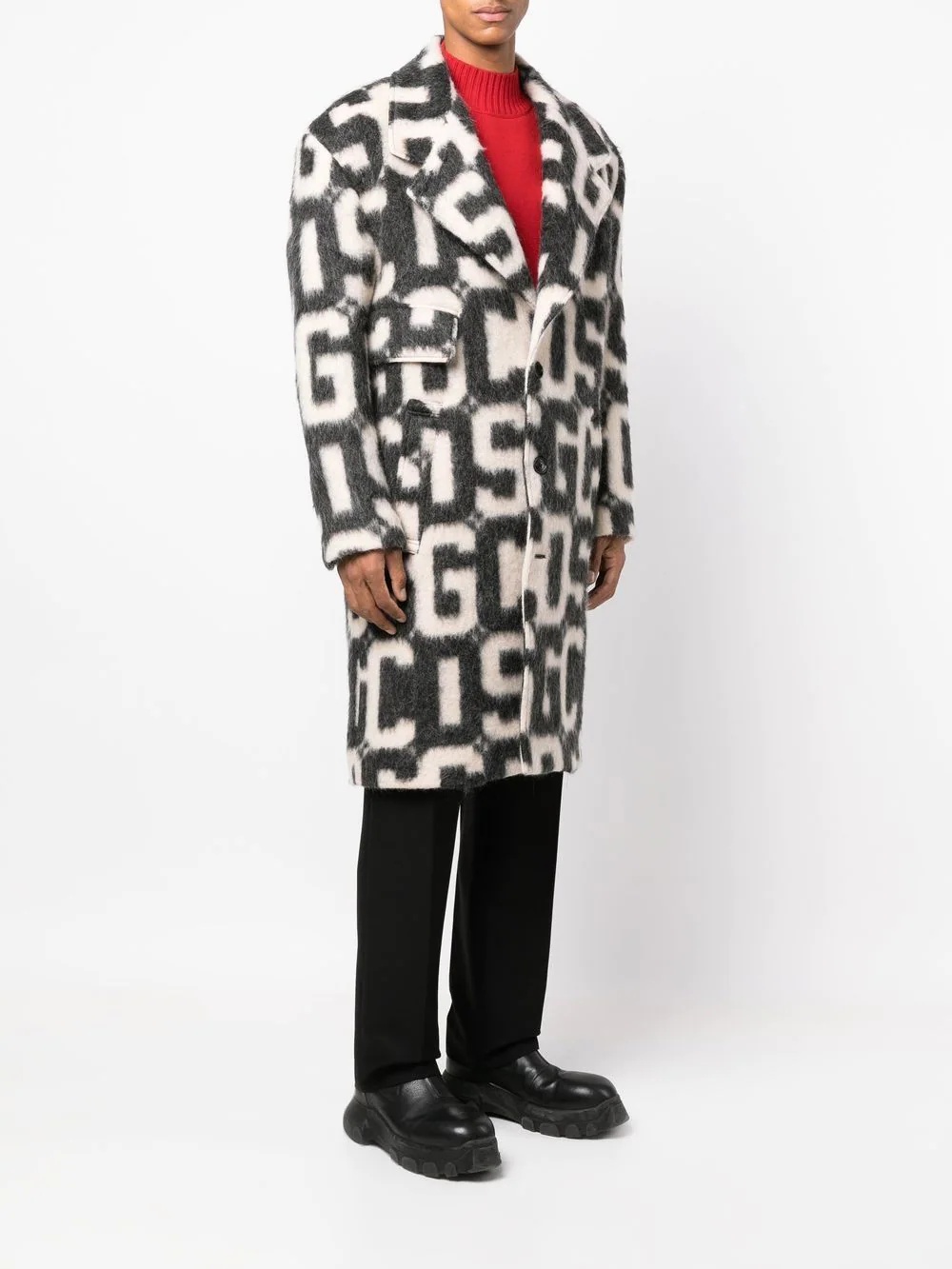 monogram-print single-breasted coat - 3