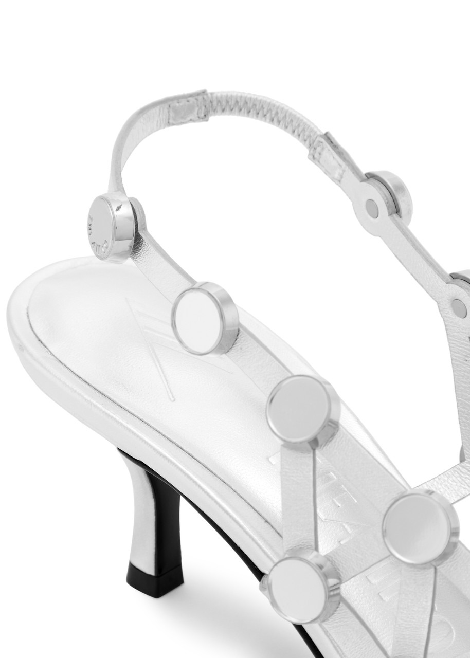 The Attico Grid 50 Embellished Metallic Leather Slingback Pumps - 4