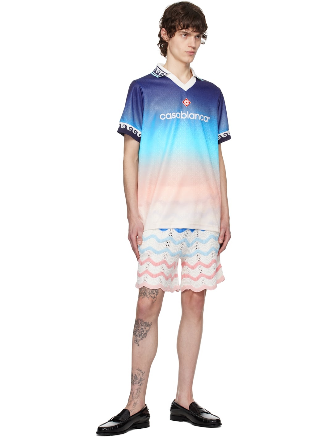 Blue Jacquard Gradient Football Polo - 4